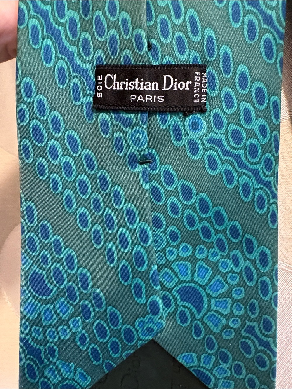 Vintage Christian Dior Paris 100% Silk Retro Abstract Teal Tie